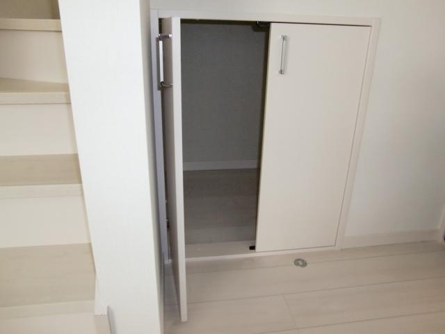 Living. Staircase under storage in the side of the living-in stairs. I think that may have to come in handy depth. 