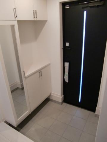 Entrance. Entrance is wide. Attaches also grooming mirror. 