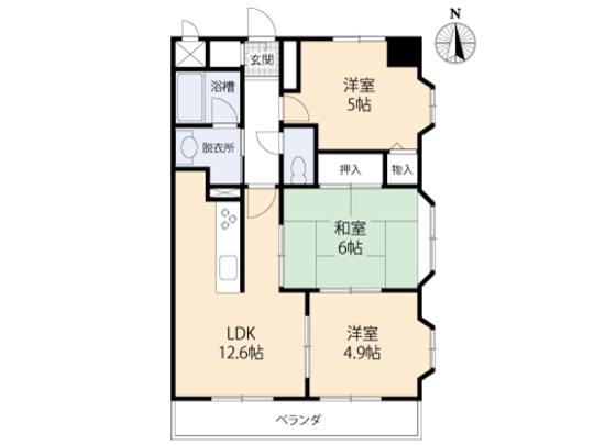 Floor plan. 3LDK, Price 15.5 million yen, Occupied area 57.96 sq m , Balcony area 7.57 sq m floor plan