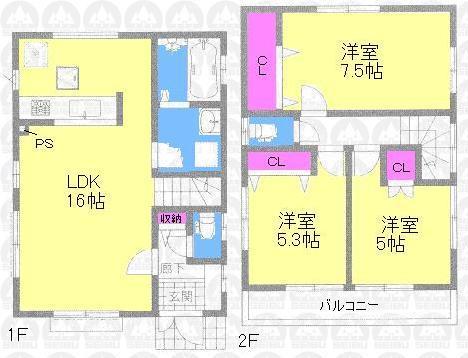 Floor plan. (Building 2), Price 44,800,000 yen, 3LDK, Land area 102.64 sq m , Building area 79.48 sq m