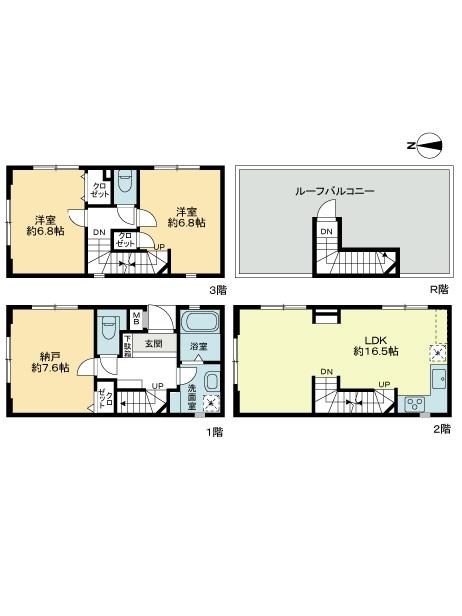 Floor plan. 2LDK + S (storeroom), Price 34,900,000 yen, Occupied area 93.95 sq m floor plan Three-story, Maisonette