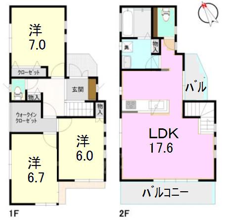 Floor plan. 44,800,000 yen, 3LDK, Land area 100.42 sq m , Building area 91.91 sq m