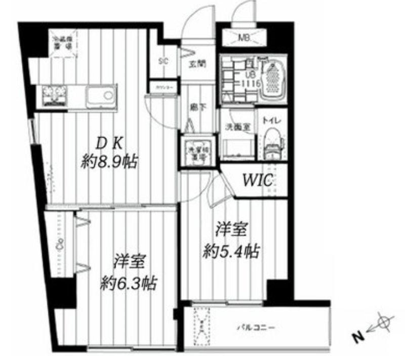 Floor plan. 2LDK, Price 25,900,000 yen, Occupied area 45.42 sq m , Balcony area 4.07 sq m
