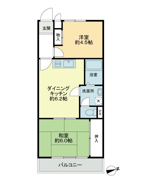 Floor plan. 2DK, Price 14.8 million yen, Occupied area 43.24 sq m , Balcony area 5.28 sq m