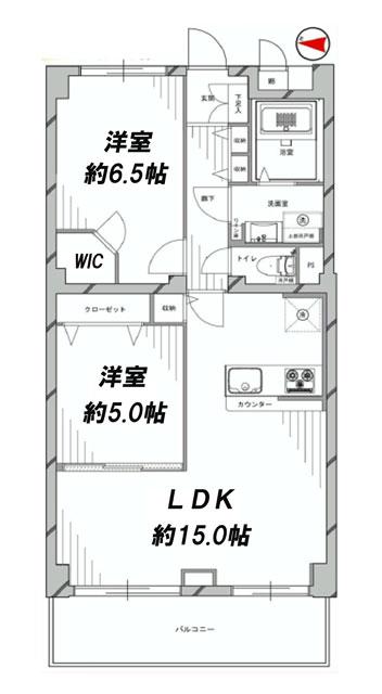 Floor plan. 2LDK, Price 22,800,000 yen, Occupied area 60.48 sq m , Balcony area 7.98 sq m