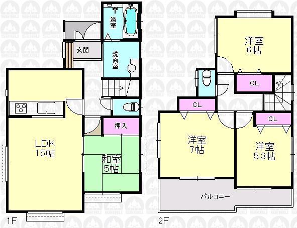 Floor plan. (Building 2), Price 52,300,000 yen, 4LDK, Land area 112.51 sq m , Building area 90.11 sq m