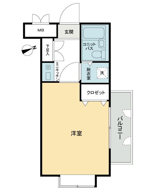 Floor plan. 1K, Price 9.5 million yen, Footprint 19.2 sq m , Balcony area 2.85 sq m