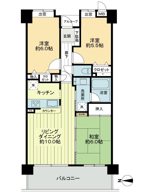 Floor plan. 3LDK, Price 26,800,000 yen, Occupied area 65.05 sq m , Balcony area 11.16 sq m