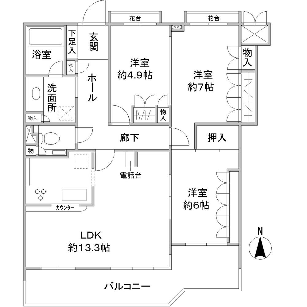 Floor plan. 3LDK, Price 34,800,000 yen, Occupied area 77.36 sq m , Balcony area 13.56 sq m