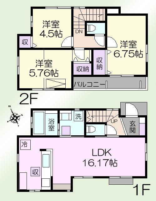 Floor plan. (1 Building), Price 35,800,000 yen, 3LDK, Land area 100.12 sq m , Building area 80.06 sq m