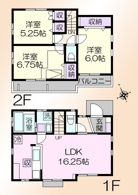 Floor plan. (Building 2), Price 39,800,000 yen, 3LDK, Land area 100.13 sq m , Building area 79.48 sq m