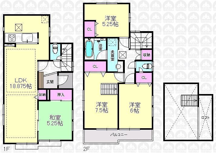 Floor plan. (Building 2), Price 52,800,000 yen, 4LDK, Land area 127.95 sq m , Building area 100.09 sq m