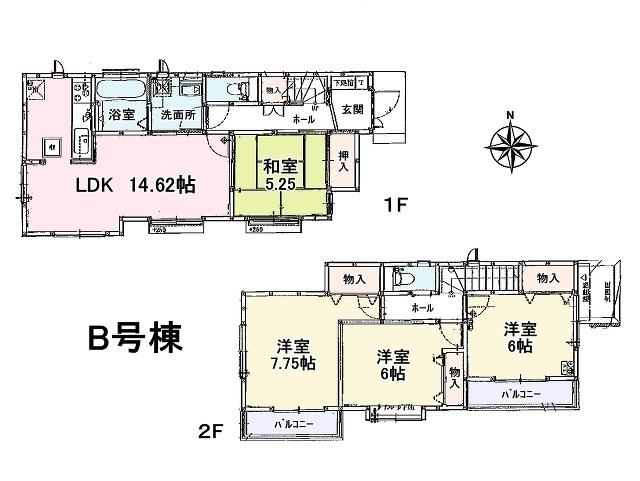 Floor plan. 49,800,000 yen, 4LDK, Land area 129.77 sq m , Building area 95.01 sq m Koganei Midoricho 2-chome, B Building Floor plan