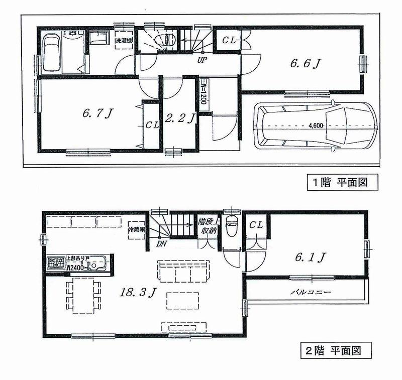 Compartment view + building plan example. Building plan example, Land price 22,400,000 yen, Land area 55.27 sq m , Building price 2,000 yen, Building area 93.57 sq m A Building