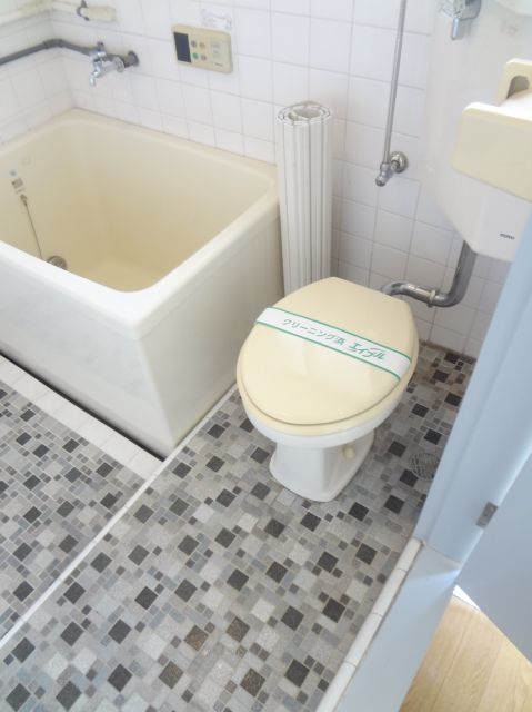Toilet. It is also possible to attach the curtain on the border of the bath