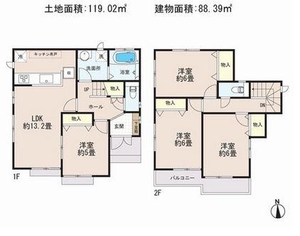 Floor plan. 40,500,000 yen, 4LDK, Land area 119.02 sq m , Building area 88.39 sq m