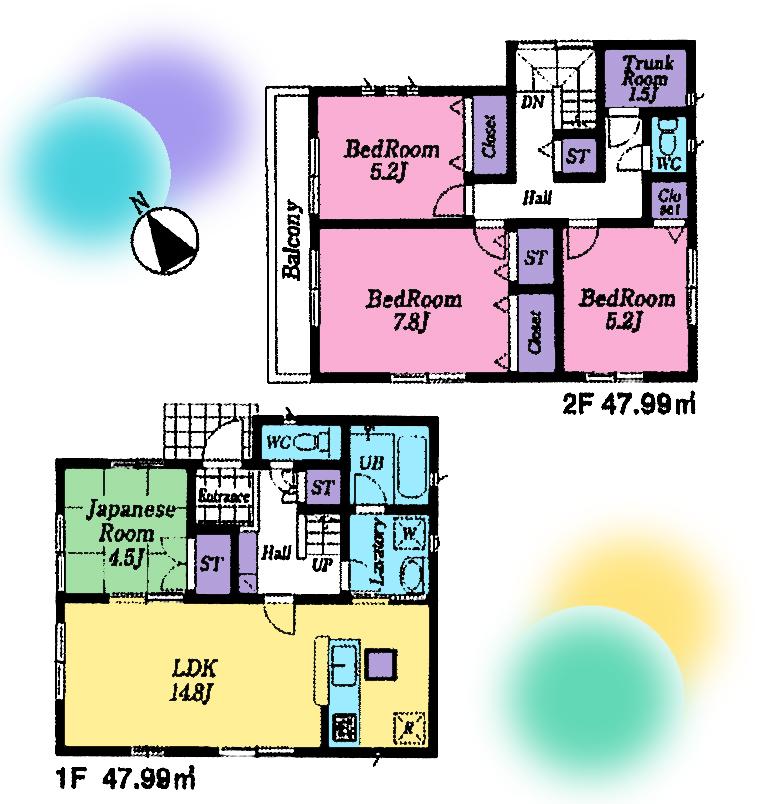 Floor plan. (1 Building), Price 42,800,000 yen, 4LDK+S, Land area 94.95 sq m , Building area 95.98 sq m