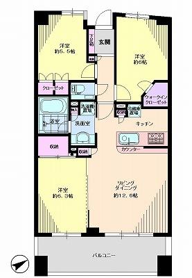 Floor plan. 3LDK, Price 44,900,000 yen, Occupied area 74.07 sq m , Balcony area 13.6 sq m
