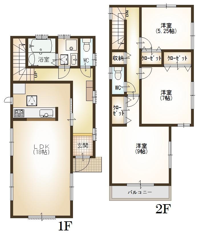 Floor plan. (1 Building), Price 43,800,000 yen, 4LDK, Land area 113.82 sq m , Building area 93.15 sq m