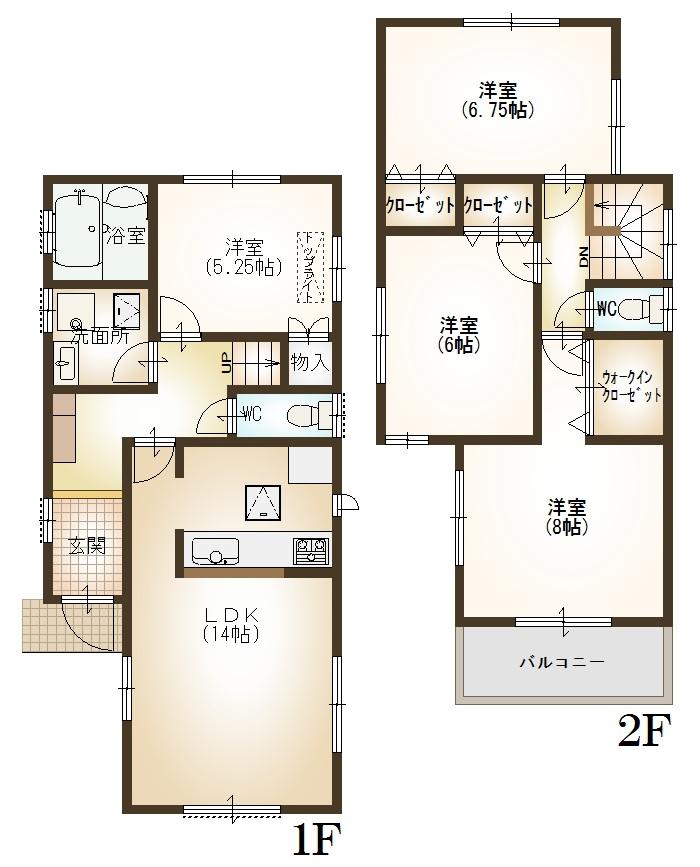 Floor plan. (Building 2), Price 43,800,000 yen, 4LDK, Land area 113.82 sq m , Building area 97.2 sq m