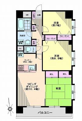 Floor plan. 3LDK, Price 34,980,000 yen, Occupied area 87.03 sq m , Balcony area 10.73 sq m