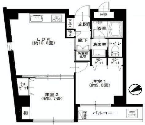 Floor plan. 2LDK, Price 24,900,000 yen, Occupied area 45.42 sq m , Balcony area 4.07 sq m