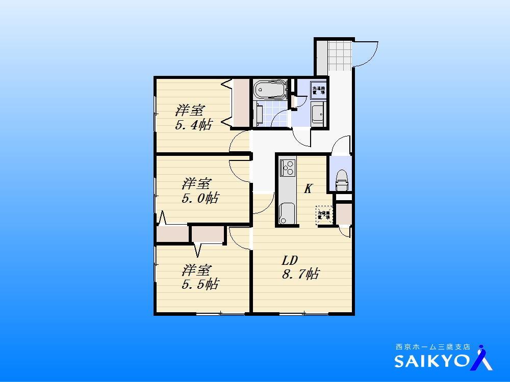 Floor plan. 3LDK, Price 31,800,000 yen, Occupied area 64.93 sq m , Balcony area 16.88 sq m