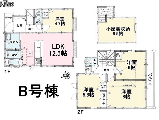 Floor plan. (B), Price 45,800,000 yen, 4LDK, Land area 106.2 sq m , Building area 84.9 sq m