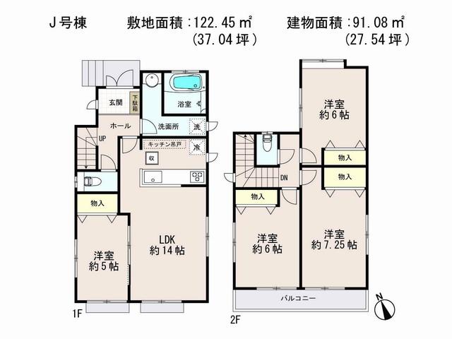 Floor plan. (J Building), Price 39,800,000 yen, 4LDK, Land area 122.45 sq m , Building area 91.08 sq m