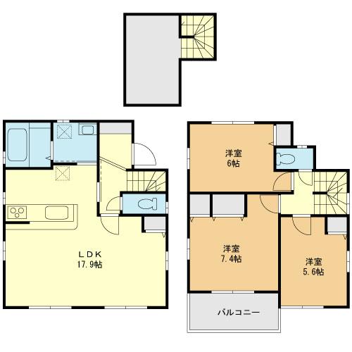 Building plan example (floor plan). Building plan example (C partition) 3LDK, Land price 36 million yen, Land area 106.2 sq m , Building price 10.8 million yen, Building area 84.55 sq m