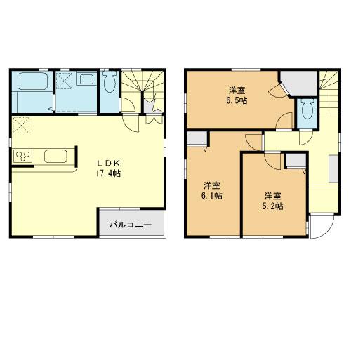 Building plan example (floor plan). Building plan example (E compartment) 3LDK, Land price 31,300,000 yen, Land area 106.43 sq m , Building price 10.5 million yen, Building area 82.49 sq m