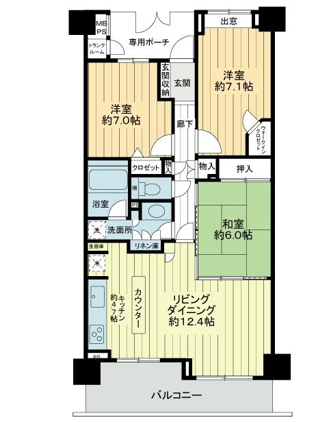 Floor plan. 3LDK, Price 32,800,000 yen, Occupied area 83.53 sq m , Balcony area 11.41 sq m