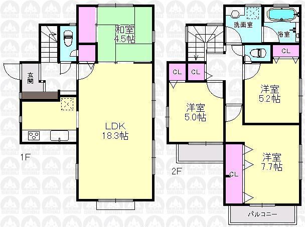 Floor plan. (7 Building), Price 53,800,000 yen, 4LDK, Land area 120.04 sq m , Building area 95.7 sq m
