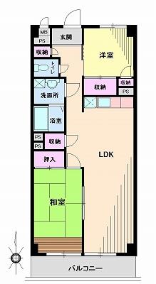 Floor plan. 2LDK, Price 19,800,000 yen, Occupied area 61.42 sq m , Balcony area 6.3 sq m