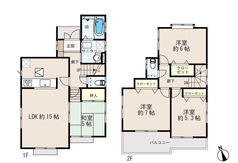 Floor plan. (Building 2), Price 52,300,000 yen, 4LDK, Land area 112.79 sq m , Building area 90.11 sq m