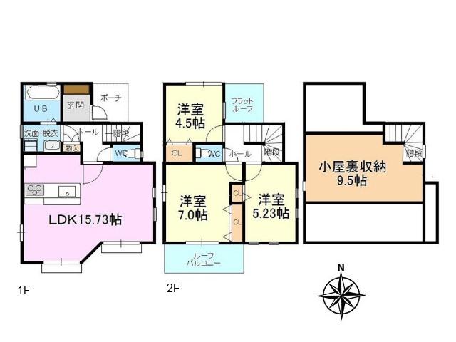 Floor plan. 47,800,000 yen, 3LDK, Land area 96.52 sq m , Building area 77.18 sq m Koganei Sakuramachi 1-chome Floor