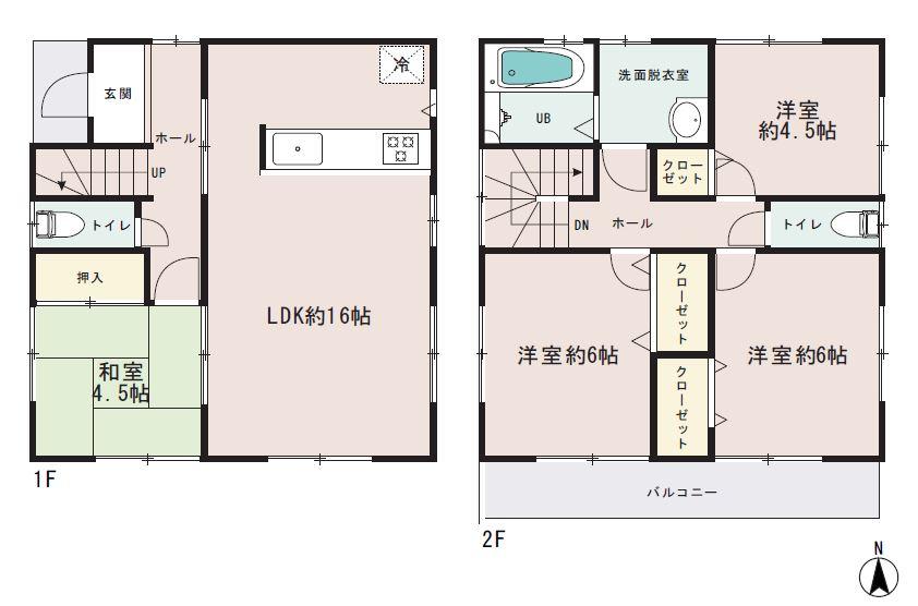 Floor plan. 53,800,000 yen, 4LDK, Land area 84.01 sq m , Building area 91.08 sq m