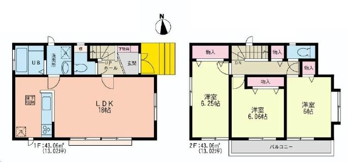 Floor plan. 50,800,000 yen, 3LDK, Land area 108.47 sq m , Building area 86.12 sq m