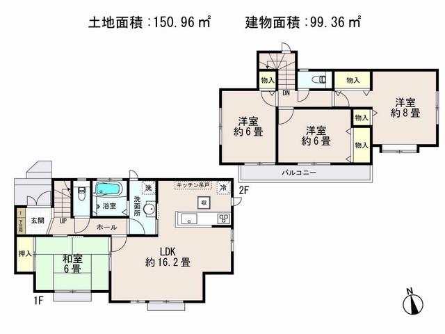 Floor plan. (1 Building), Price 54,600,000 yen, 4LDK, Land area 150.96 sq m , Building area 99.36 sq m