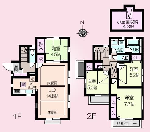Floor plan. (7 Building), Price 53,800,000 yen, 4LDK, Land area 120.04 sq m , Building area 95.7 sq m