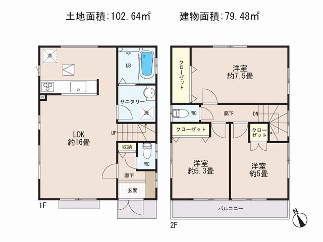 Floor plan. 42,800,000 yen, 3LDK, Land area 102.64 sq m , Building area 79.48 sq m