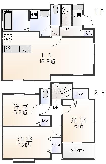 Floor plan. 49,500,000 yen, 3LDK, Land area 86.68 sq m , Building area 84.88 sq m 3LDK2 story