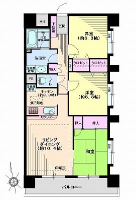 Floor plan. 3LDK, Price 28,300,000 yen, Occupied area 78.04 sq m , Balcony area 10.73 sq m