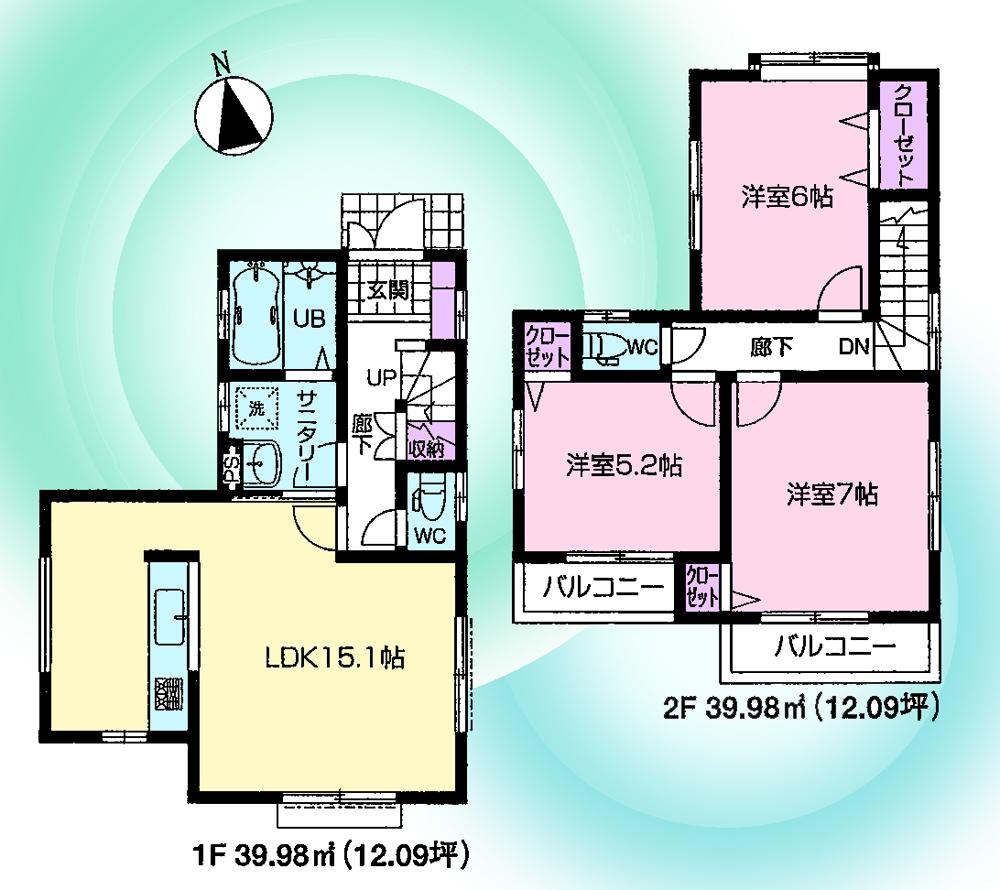 Floor plan. (1 Building), Price 36,800,000 yen, 3LDK, Land area 100 sq m , Building area 79.96 sq m