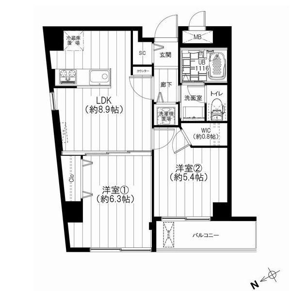 Floor plan. 2LDK, Price 25,900,000 yen, Occupied area 45.42 sq m , Balcony area 4.07 sq m