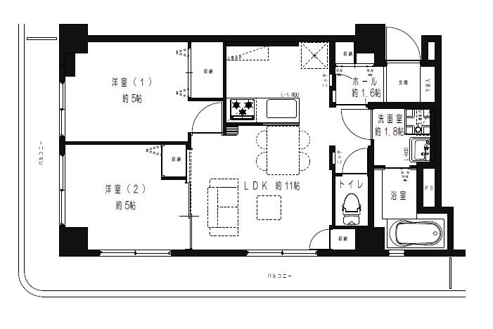 Floor plan. 2LDK, Price 13,900,000 yen, Occupied area 47.28 sq m , Balcony area 14.75 sq m