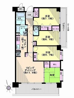 Floor plan. 4LDK, Price 37,800,000 yen, Occupied area 84.66 sq m , Balcony area 11.34 sq m