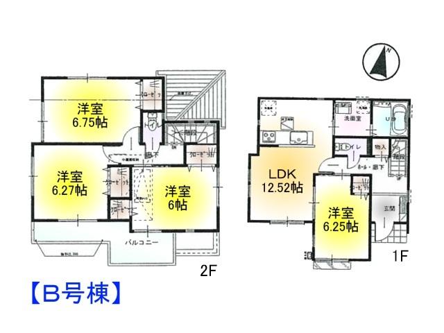 Floor plan. 38,800,000 yen, 4LDK, Land area 113.92 sq m , Building area 89.19 sq m Koganei Nukuiminami-cho 1-chome, floor plan B Building