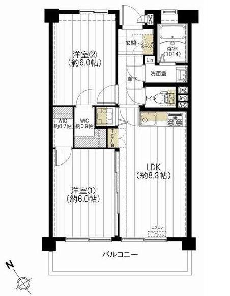 Floor plan. 2LDK, Price 21.9 million yen, Footprint 48.6 sq m , Balcony area 7.56 sq m