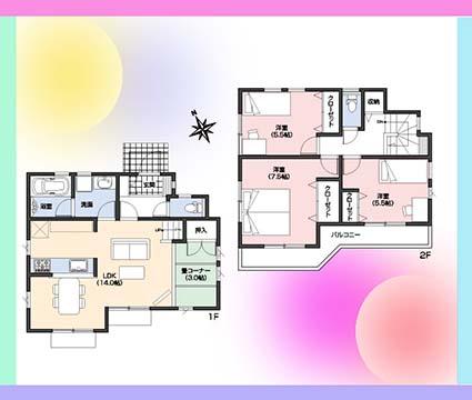 Other building plan example. Building plan example (No. 3 locations) Building price 12.6 million yen, Building area 86.12 sq m